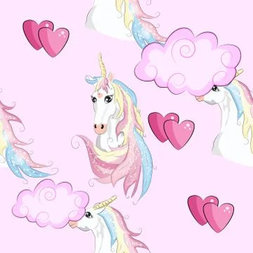 Seamless pattern with unicorn silhouette. Cute magic background. Fantasy wall Stock Illustration