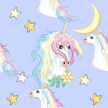Seamless pattern with unicorn silhouette. Cute magic background. Fantasy wall Illustrazione stock