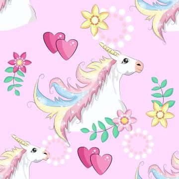 Seamless pattern with unicorn silhouette. Cute magic background. Fantasy wall Stock Illustration