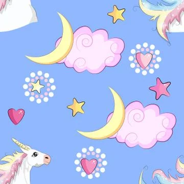 Seamless pattern with unicorn silhouette. Cute magic background. Fantasy wall Stock Illustration