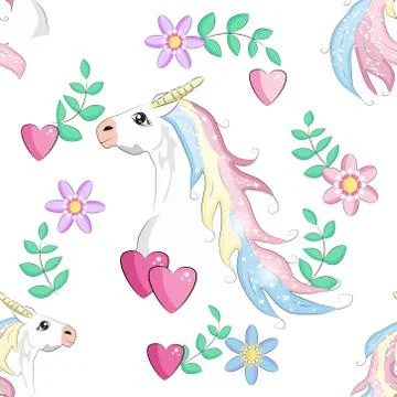 Seamless pattern with unicorn silhouette. Cute magic background. Fantasy wall Stock Illustration