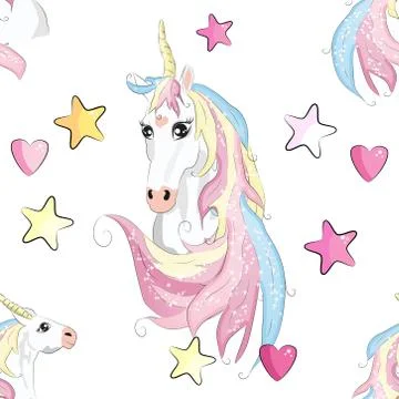 Seamless pattern with unicorn silhouette. Cute magic background. Fantasy wall Stock Illustration