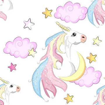 Seamless pattern with unicorn silhouette. Cute magic background. Fantasy wall Illustrazione stock