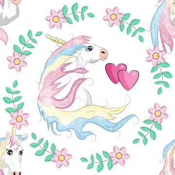 Seamless pattern with unicorn silhouette. Cute magic background. Fantasy wall Illustrazione stock
