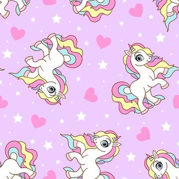 Seamless pattern with unicorns and hearts. Vector Stock Illustration