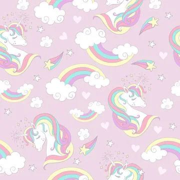 Seamless pattern with unicorns and magic elements vector 스톡 일러스트