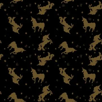 Seamless pattern with unicorns and stars in golden style. Design element for Stock Illustration