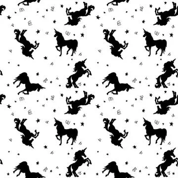 Seamless pattern with unicorns and stars. Design element for package, clothes Stock Illustration