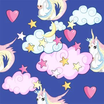 Seamless pattern with unicorns and stars. Baby background. Stock Illustration
