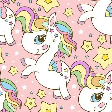 Seamless pattern with unicorns and stars.Vector Stock Illustration