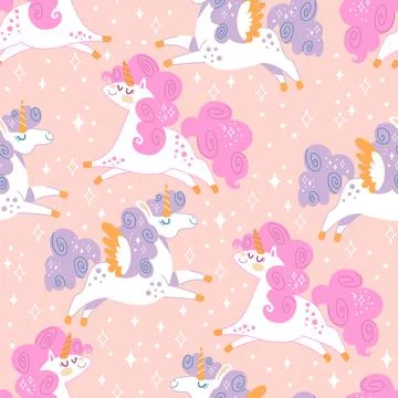 Seamless pattern unicorns blue pink main vector illustration Stock Illustration