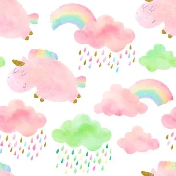Seamless pattern with unicorns Stock Illustration