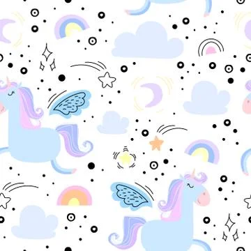 Seamless pattern with unicorns Stock Illustration