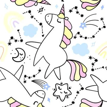 Seamless pattern with unicorns Stock Illustration