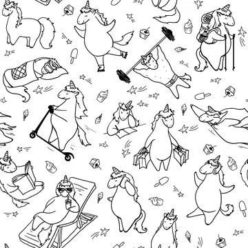 Seamless pattern with unicorns Stock Illustration
