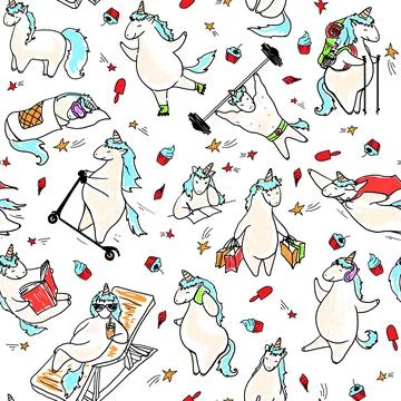 Seamless pattern with unicorns Stock Illustration