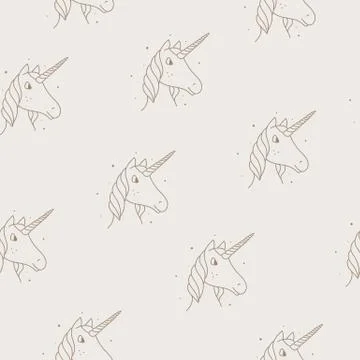 Seamless pattern of unicorns in modern style on a tan background. Stock Illustration