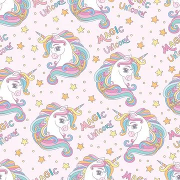 Seamless pattern with unicorns with a rainbow mane vector Illustrazione stock