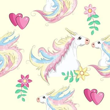 Seamless pattern with unicorns, stars, clouds and abstraction, paint splashes イラスト素材