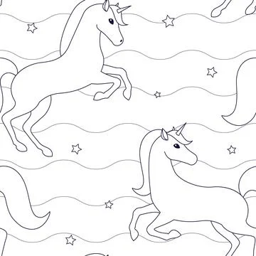 Seamless pattern with unicorns  vector illustration for coloring book Stock Illustration