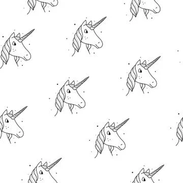 Seamless pattern of unicorns in a vintage style on a white background. Stock Illustration