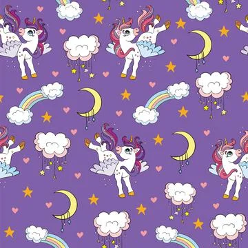 Seamless pattern unicorns with wings and rainbow vector イラスト素材