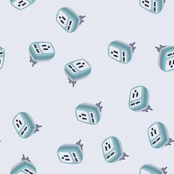 Seamless pattern universal travel adapter cartoon vector Stock Illustration