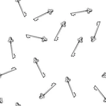 Seamless pattern unlock skeleton key sketch hand drawn イラスト素材