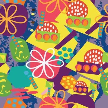 Seamless pattern with unusual random shapes oval and outlined flower Stock Illustration