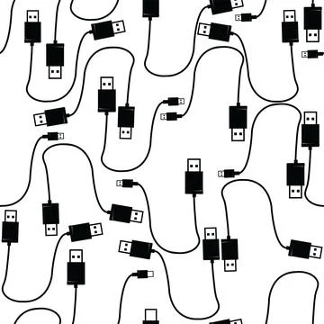 Seamless pattern with USB type A and type B and cable Stock Illustration