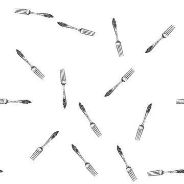 Seamless pattern utensil fork engraved silver sketch hand drawn Stock Illustration