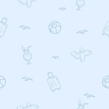 Seamless pattern with vacation, plane, suitcase Stock Illustration