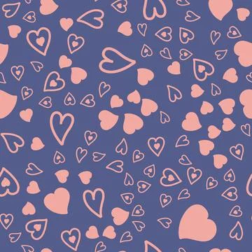 Seamless pattern, valentine card with pink heart on blue, vector for textiles Illustrazione stock