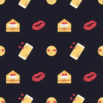 Seamless pattern Valentine day festive decorations on black background Stock Illustration