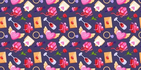 Seamless pattern with Valentine day symbol, heart, letter, rose, gift, ring Stock Illustration