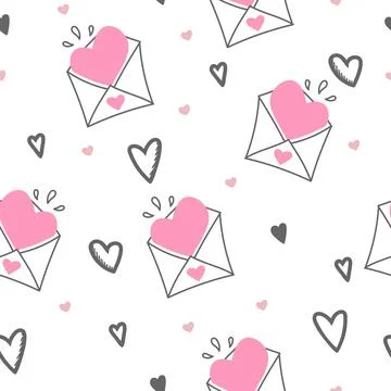Seamless pattern of Valentine envelopes on a white background. Use on Valenti Stock Illustration