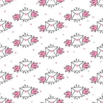 Seamless pattern of Valentine envelopes on a white background. Use on Valenti Stock Illustration