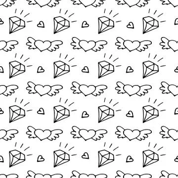 Seamless pattern with valentine hearts and diamonds Stock Illustration