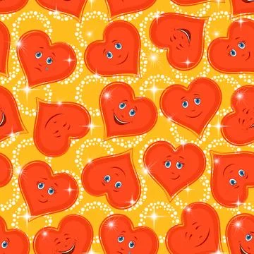 Seamless Pattern, Valentine Hearts Smiley Stock Illustration