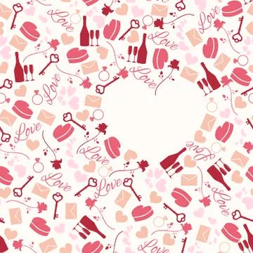 Seamless pattern for valentine s day or wedding day with bottle, glasses, rose,  Stock Illustration
