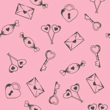 Seamless pattern for valentine s day with hearts, gifts, balls. 스톡 일러스트