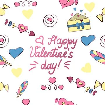 Seamless pattern of Valentine s day elements isolated on white background. Ve Stock Illustration