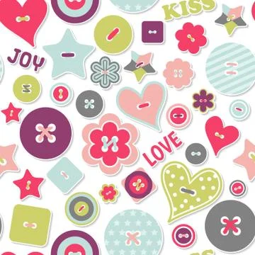 Seamless pattern on Valentines day with buttons Stock Illustration