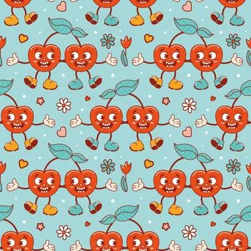 Seamless pattern for Valentines Day. Characters in old retro cartoon style Stock Illustration