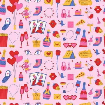 Seamless pattern to Valentine's day. Cute doodle illustrations. Good for gi.. Stock Illustration
