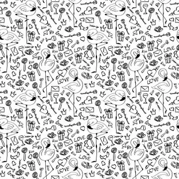 Seamless pattern with valentines day doodles Stock Illustration