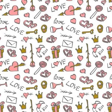 Seamless pattern with Valentines day elements Stock Illustration