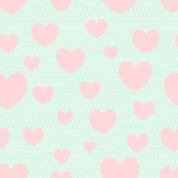 Seamless pattern for Valentine's Day. hearts on green background. vector illu Stock Illustration