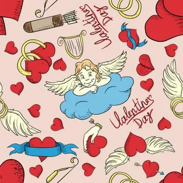 Seamless pattern Valentines Day holiday hearts pink background Stock Illustration