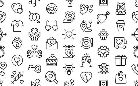 Seamless pattern with Valentines Day Icons Stock Illustration